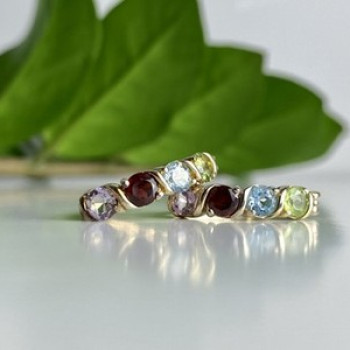 925 Sterling Silver Gold Plated Multi Gemstones Earrings
