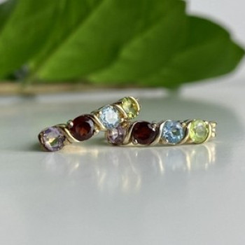 925 Sterling Silver Gold Plated Multi Gemstones Earrings