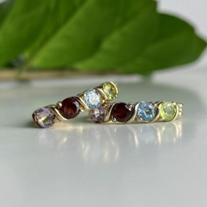 925 Sterling Silver Gold Plated Multi Gemstones Earrings