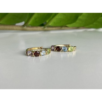 925 Sterling Silver Gold Plated Multi Gemstones Earrings
