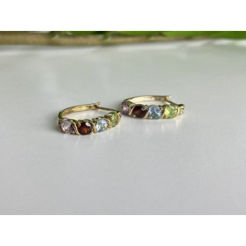 925 Sterling Silver Gold Plated Multi Gemstones Earrings