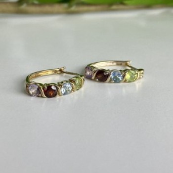 925 Sterling Silver Gold Plated Multi Gemstones Earrings