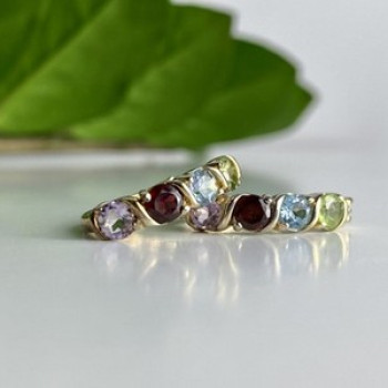 925 Sterling Silver Gold Plated Multi Gemstones Earrings