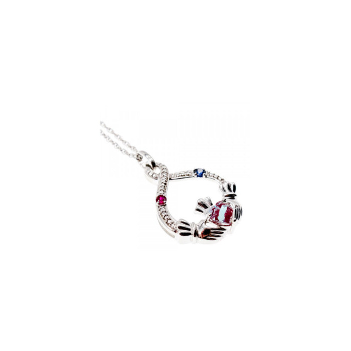 925 STERLING SILVER ALEXANDRITE, RUBELLITE & SAPPHIRE CHAIN WITH PENDANT