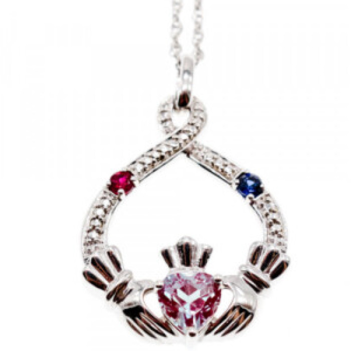 925 Sterling Silver Alexandrite, Rubellite & Sapphire Chain With Pendant