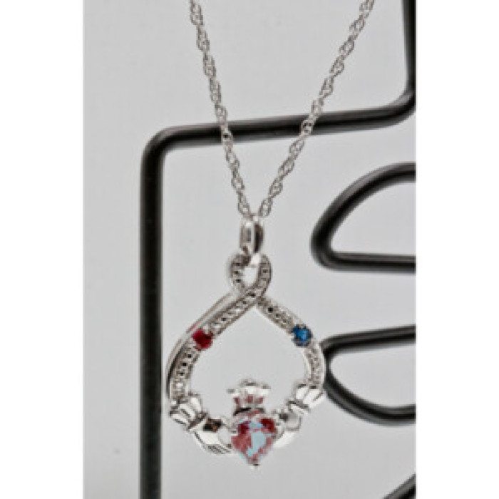 925 Sterling Silver Alexandrite, Rubellite & Sapphire Chain With Pendant
