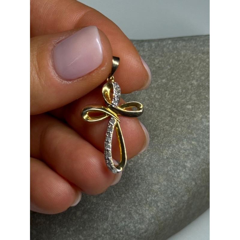 925 Sterling Silver Gold Plated Beryl Cross Length 32 Mm