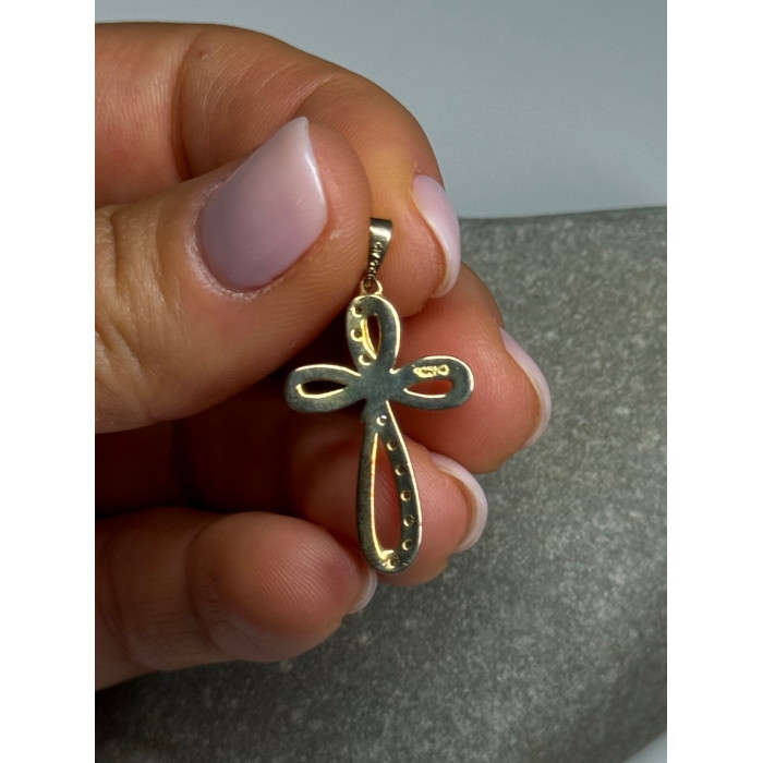 925 Sterling Silver Gold Plated Beryl Cross Length 32 Mm