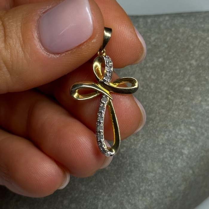 925 Sterling Silver Gold Plated Beryl Cross Length 32 Mm