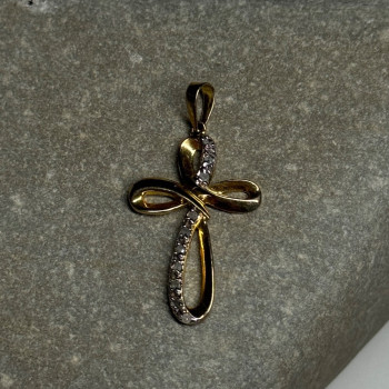 925 Sterling Silver Gold Plated Beryl Cross Length 32 Mm