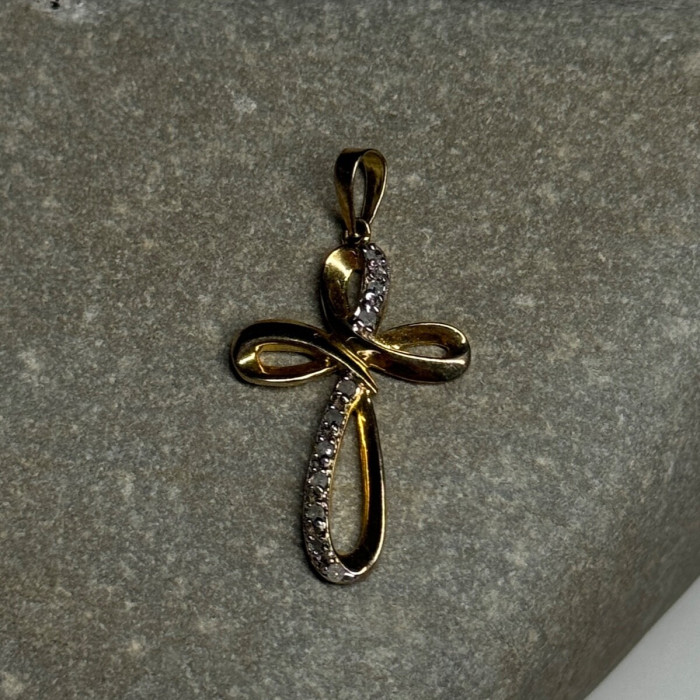 925 Sterling Silver Gold Plated Beryl Cross Length 32 Mm