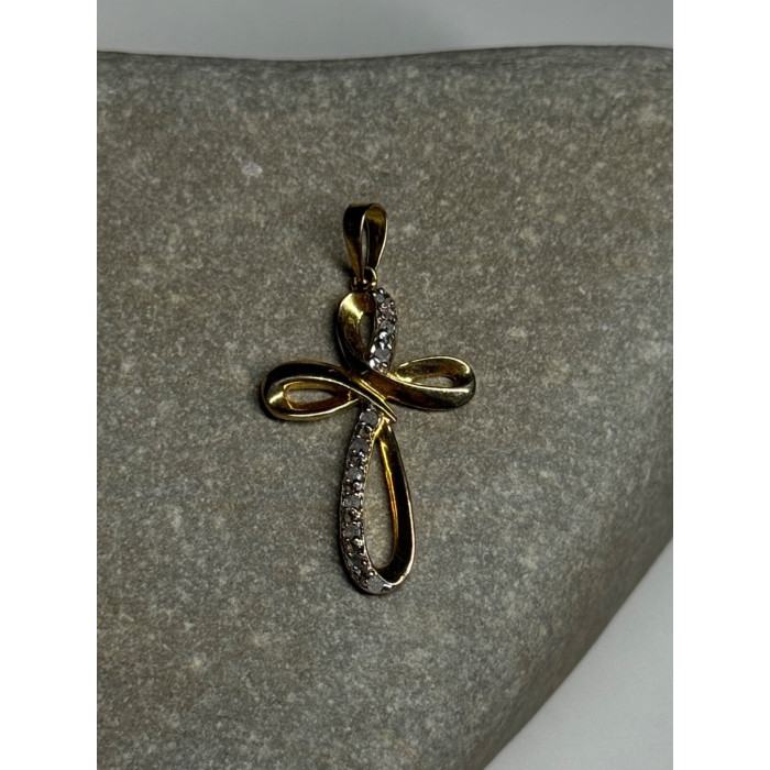 925 Sterling Silver Gold Plated Beryl Cross Length 32 Mm