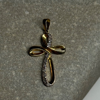 925 Sterling Silver Gold Plated Beryl Cross Length 32 Mm
