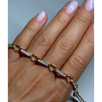 925 STERLING SILVER GOLD PLATED CZ HEARTS  BRACELET