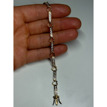 925 STERLING SILVER GOLD PLATED CZ HEARTS  BRACELET