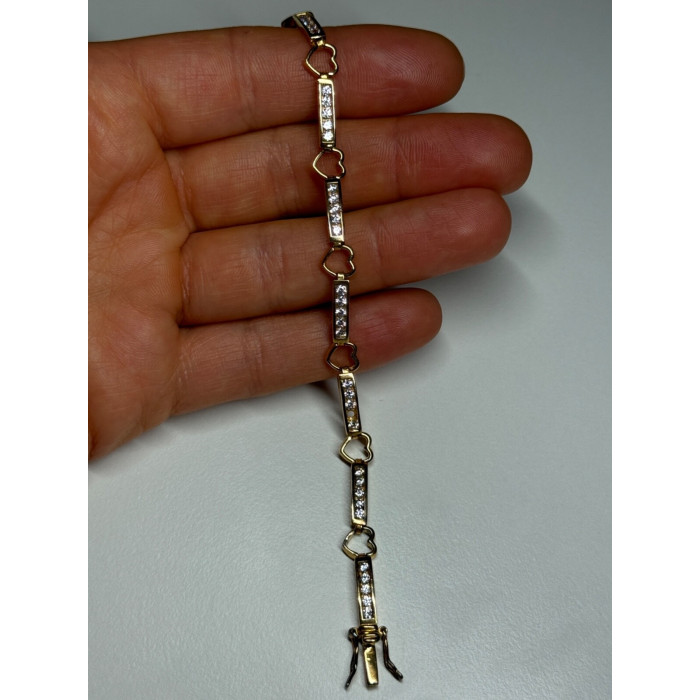 925 STERLING SILVER GOLD PLATED CZ HEARTS  BRACELET