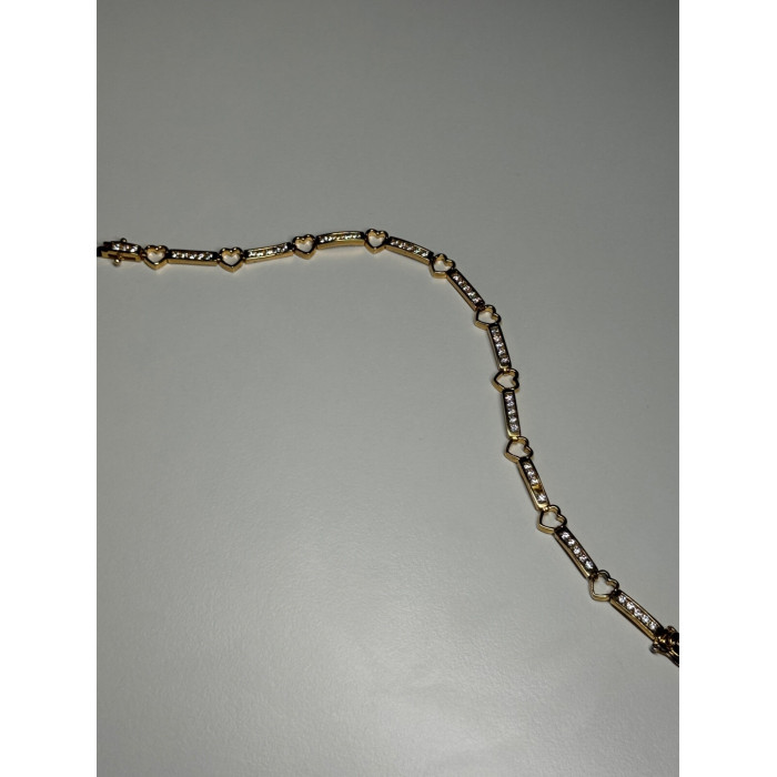925 STERLING SILVER GOLD PLATED CZ HEARTS  BRACELET