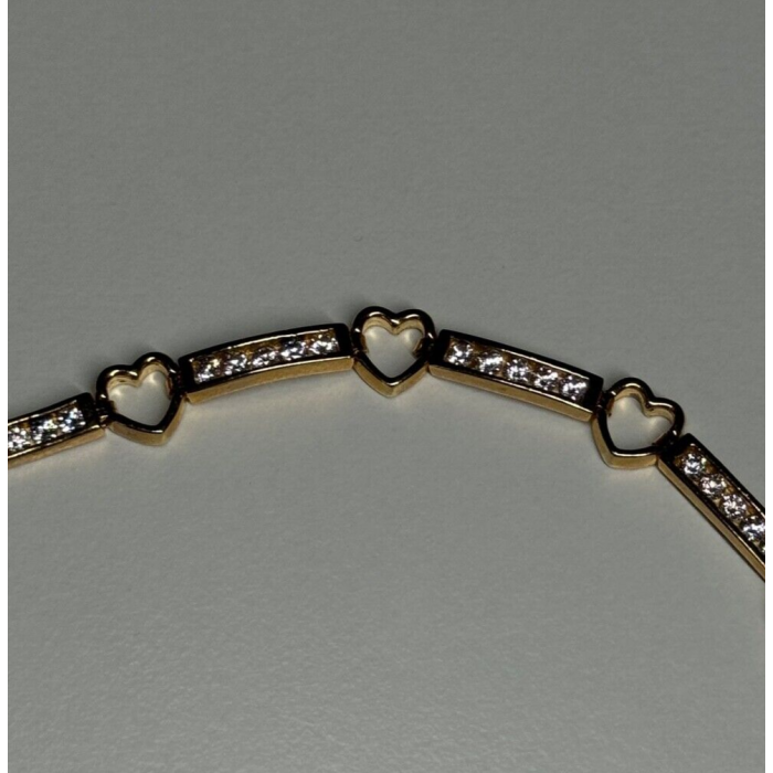 925 STERLING SILVER GOLD PLATED CZ HEARTS  BRACELET