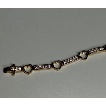 925 STERLING SILVER GOLD PLATED CZ HEARTS  BRACELET