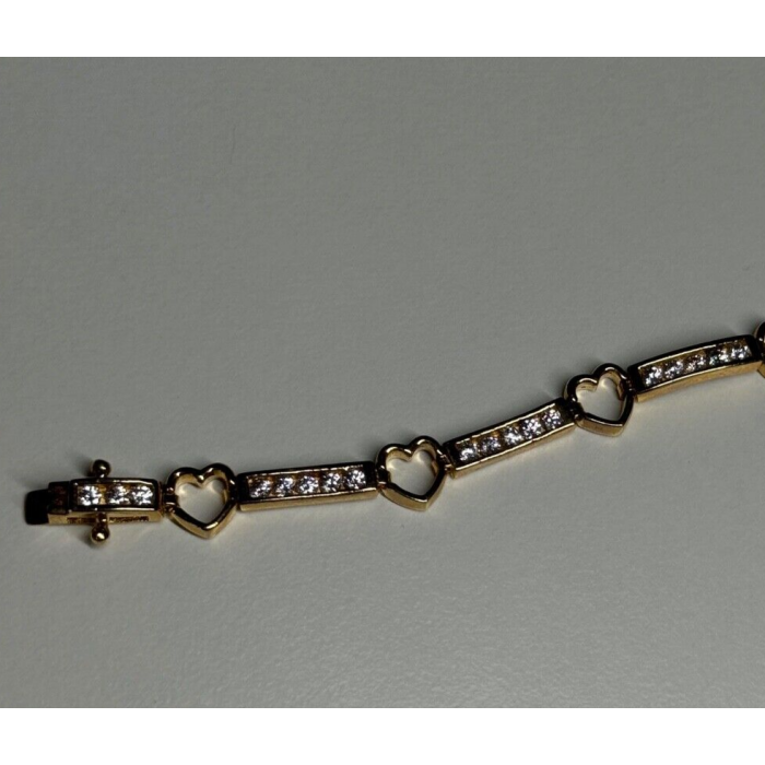 925 STERLING SILVER GOLD PLATED CZ HEARTS  BRACELET