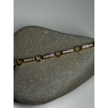 925 STERLING SILVER GOLD PLATED CZ HEARTS  BRACELET