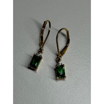 925 Sterling Silver Gold Plated Emerald & Beryl Earrings Length 25 Mm