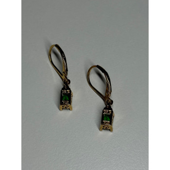 925 Sterling Silver Gold Plated Emerald & Beryl Earrings Length 25 Mm