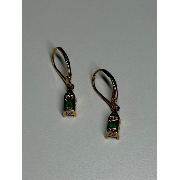 925 Sterling Silver Gold Plated Emerald & Beryl Earrings Length 25 Mm