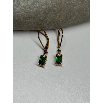 925 Sterling Silver Gold Plated Emerald & Beryl Earrings Length 25 Mm