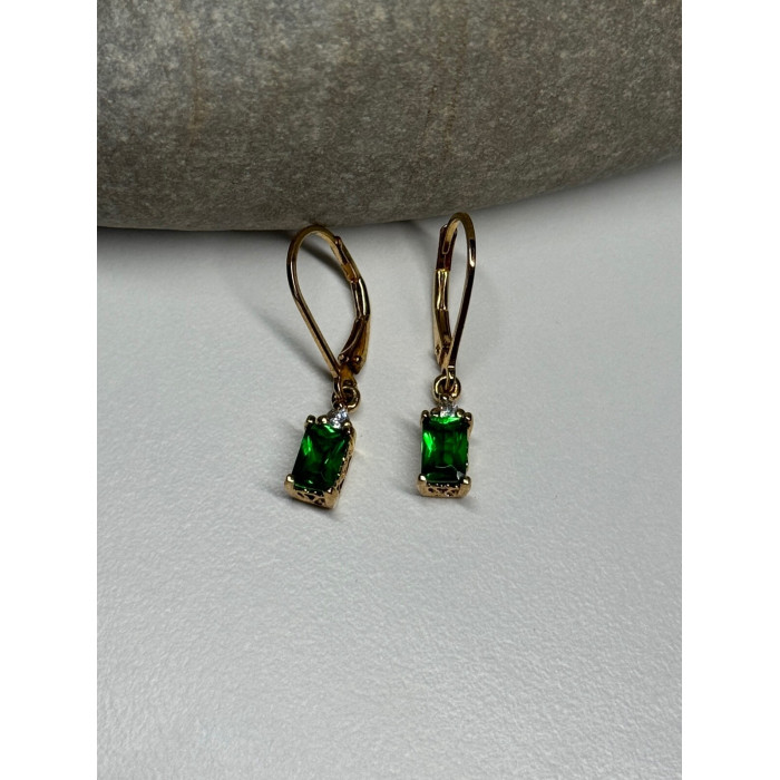 925 Sterling Silver Gold Plated Emerald & Beryl Earrings Length 25 Mm