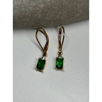 925 Sterling Silver Gold Plated Emerald & Beryl Earrings Length 25 Mm