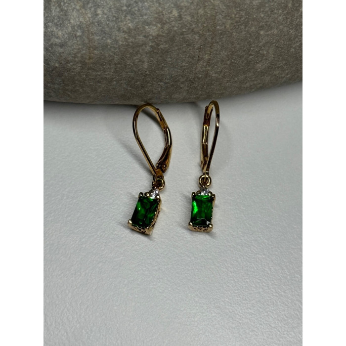 925 Sterling Silver Gold Plated Emerald & Beryl Earrings Length 25 Mm