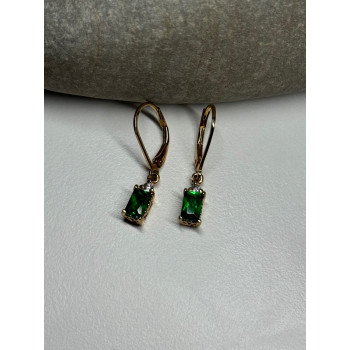 925 Sterling Silver Gold Plated Emerald & Beryl Earrings Length 25 Mm