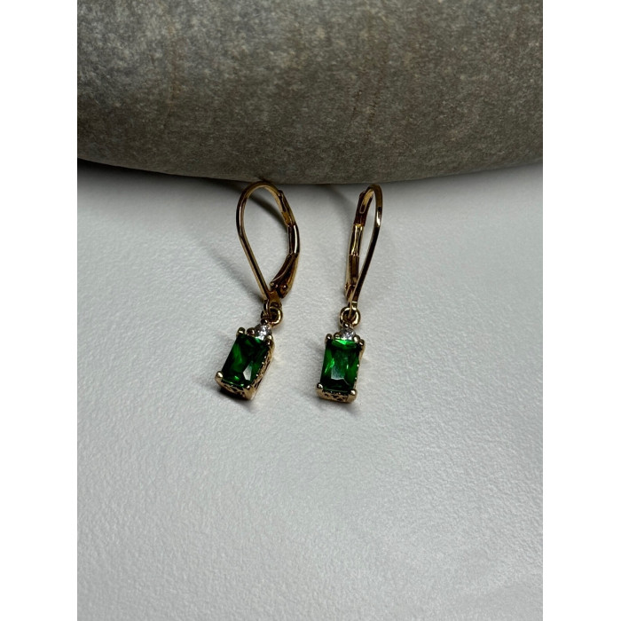 925 Sterling Silver Gold Plated Emerald & Beryl Earrings Length 25 Mm