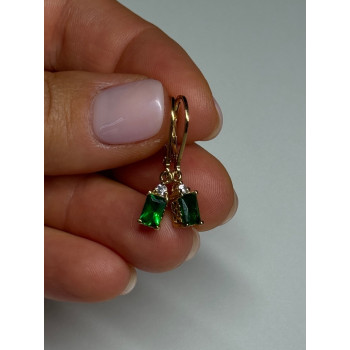 925 Sterling Silver Gold Plated Emerald & Beryl Earrings Length 25 Mm