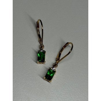 925 Sterling Silver Gold Plated Emerald & Beryl Earrings Length 25 Mm
