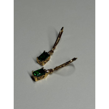 925 Sterling Silver Gold Plated Emerald & Beryl Earrings Length 25 Mm