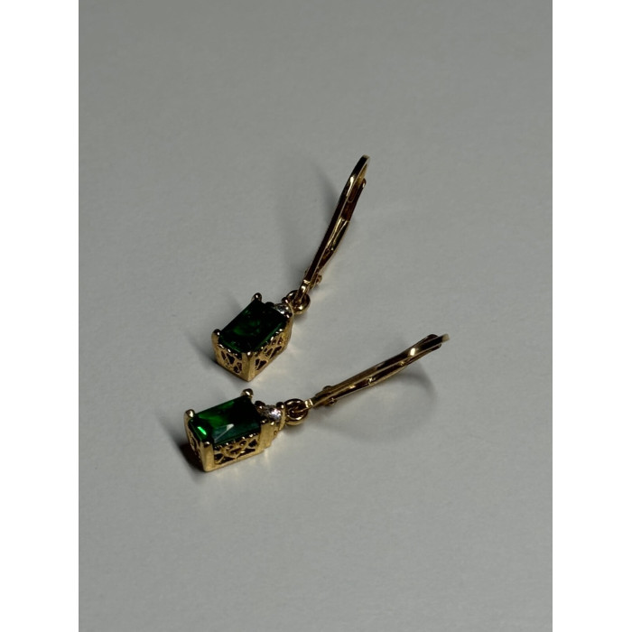 925 Sterling Silver Gold Plated Emerald & Beryl Earrings Length 25 Mm
