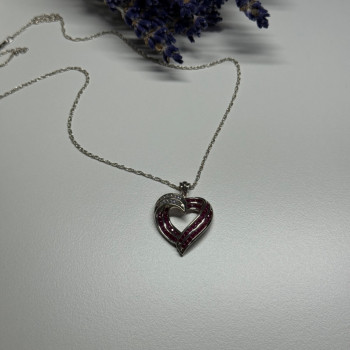 925 Sterling Silver Necklace Pink & White Spinel