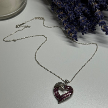925 Sterling Silver Necklace Pink & White Spinel