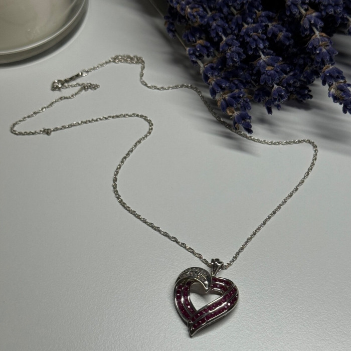 925 Sterling Silver Necklace Pink & White Spinel