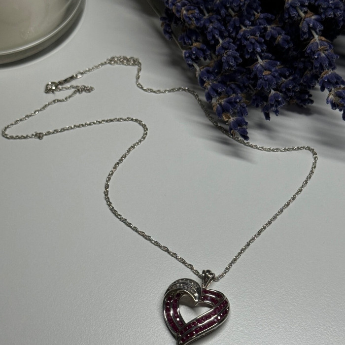 925 Sterling Silver Necklace Pink & White Spinel