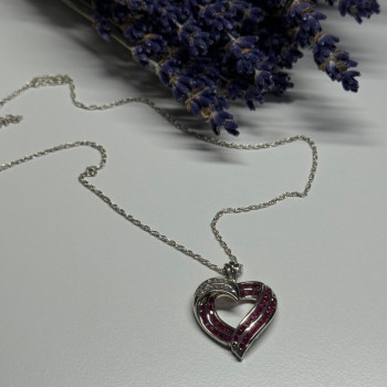 925 Sterling Silver Necklace Pink & White Spinel