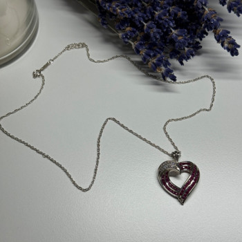 925 Sterling Silver Necklace Pink & White Spinel