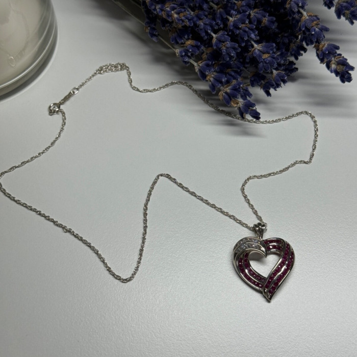 925 Sterling Silver Necklace Pink & White Spinel