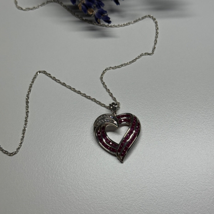 925 Sterling Silver Necklace Pink & White Spinel