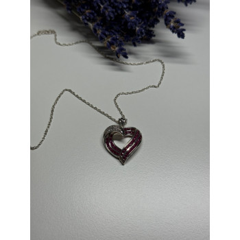 925 Sterling Silver Necklace Pink & White Spinel