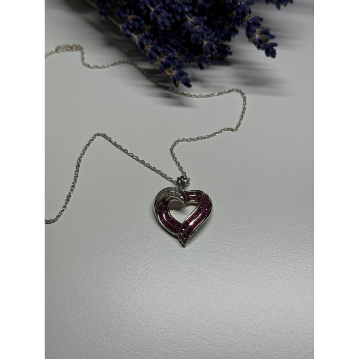 925 Sterling Silver Necklace Pink & White Spinel