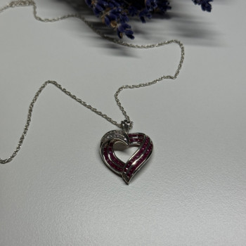 925 Sterling Silver Necklace Pink & White Spinel