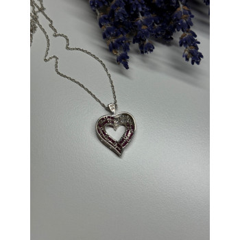 925 Sterling Silver Necklace Pink & White Spinel